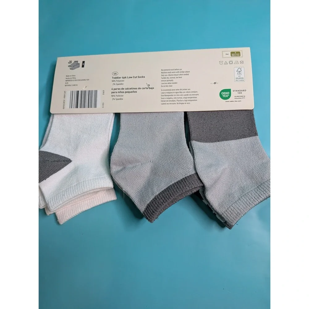 Lily & Dan Toddler 6pk Low Cut Socks Black White Grey Striped Size S 6-10.5 NEW